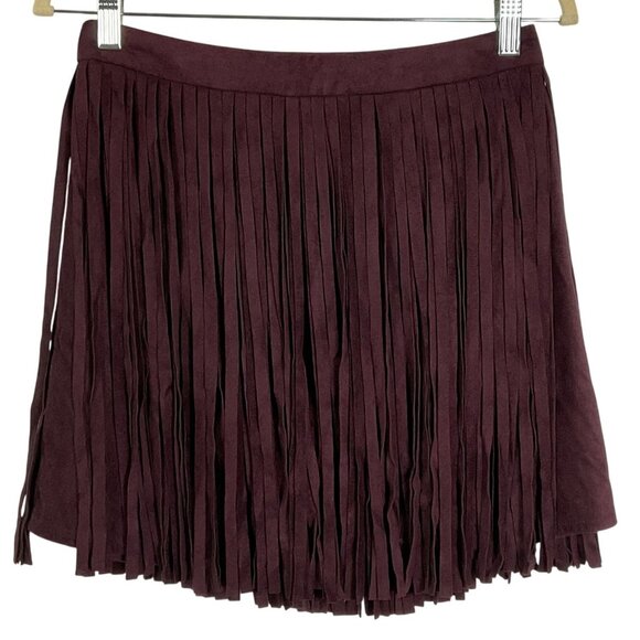 BB Dakota Barton Fringe Skirt Faux Suede Antelope Boysenberry Size 4 NWT - Picture 2 of 10